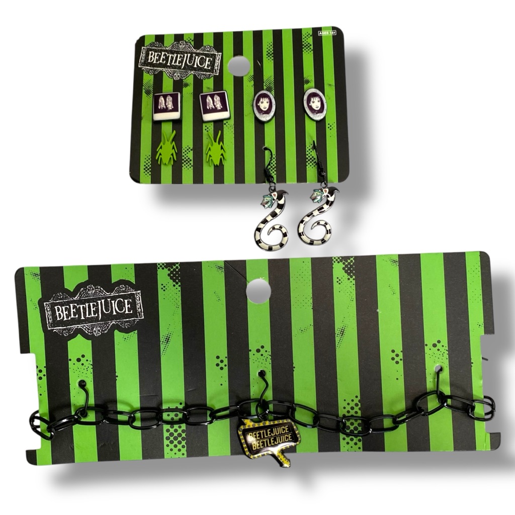 Beetlejuice Chain With Charm Choker With Matching Earrings Set